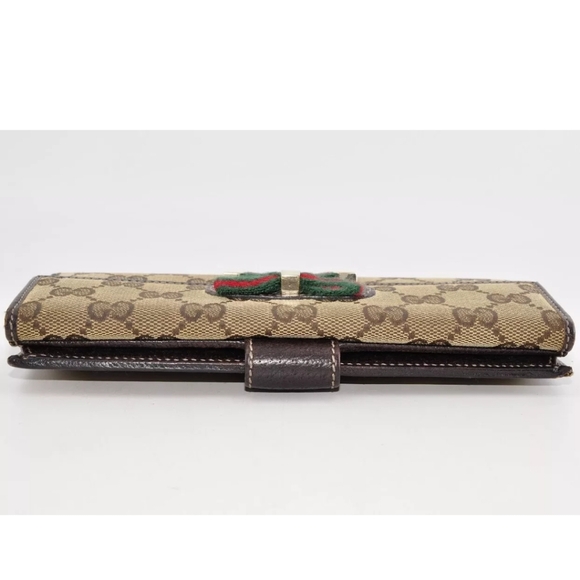 GUCCI GG Canvas Sherry Line Long Wallet Leather Brown Red Green Auth - Picture 7 of 10